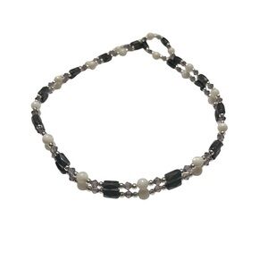 Handmade Magnetic Hematite with White Beads Necklace
